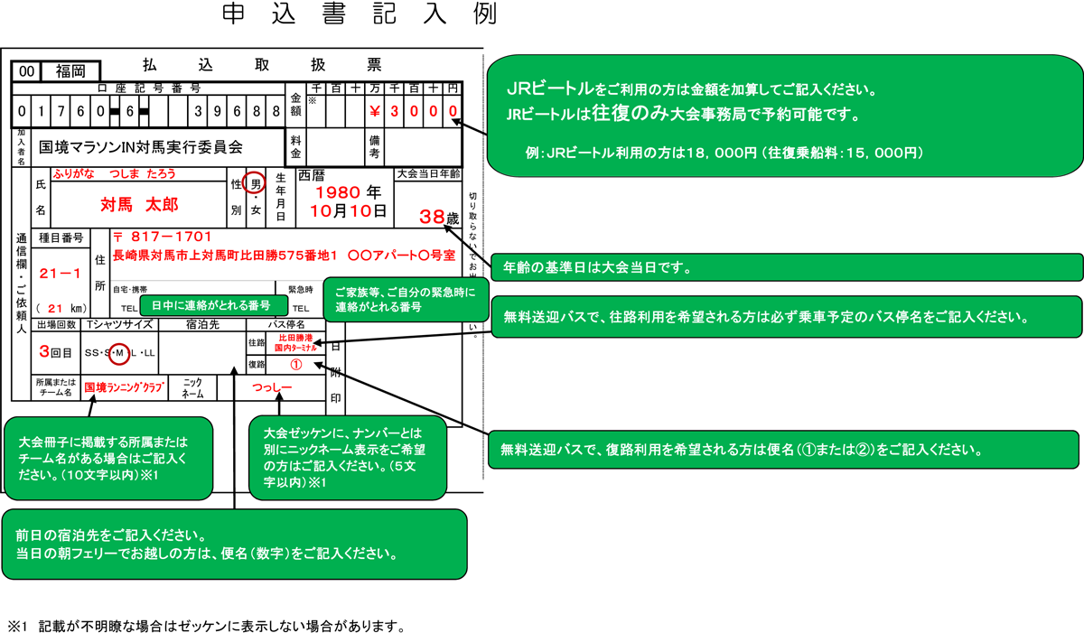申込書記入上の注意事項